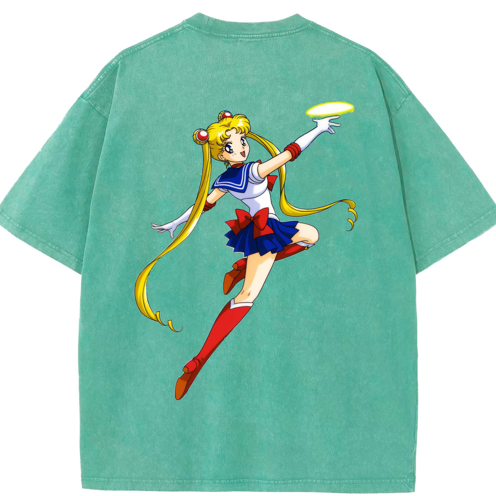 （画像用） 美少女戦士セーラームーン 月野 うさぎ つきの うさぎ Sailor Moon Tsukino Usagi 綿100% ヴィンテージ風 半袖Tシャツ（背面プリント）